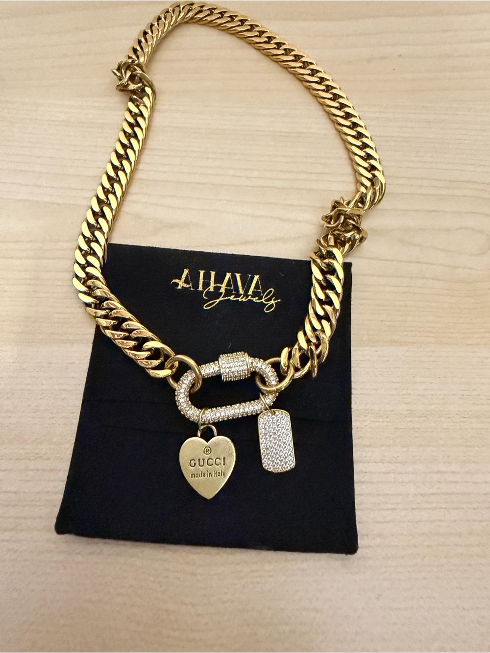 Gold-Tone Heart & Pavé Gucci Charm Chain Necklace